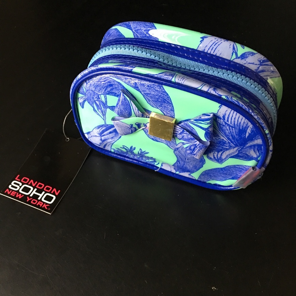 SOHO Beauty* Cosmetic Bag Mint+Blue Floral+Bow 1a